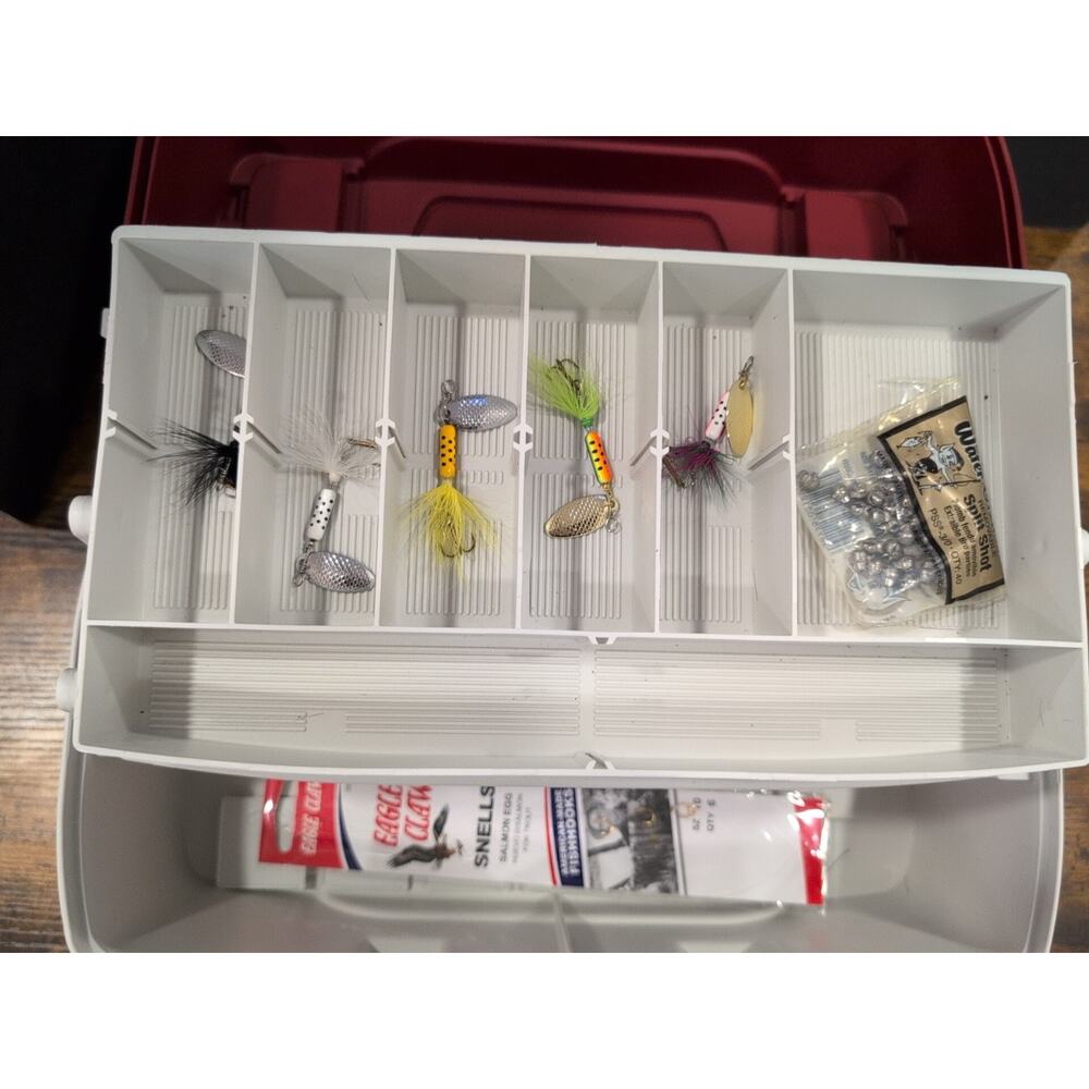 Plano 1-Tray Tackle Box/Dual Top Access - Red White 6201-06 With Some Tackle - Picture 4 of 7
